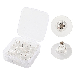 Silver 100Pcs Iron Clutch Earring Backs, with Silicone Pads, Ear Nuts, Silver, 11x6mm