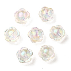 Clear UV Plating Rainbow Iridescent Acrylic Beads, Two Tone Bead in Bead, Flower, Clear, 12x12.5x8.5mm, Hole: 2.5mm