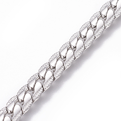 Stainless Steel Color 304 Stainless Steel Cuban Link Chains, Chunky Curb Chains, Twisted Chains, Unwelded, Textured, Stainless Steel Color, 6mm, Links: 8.5x6x2mm