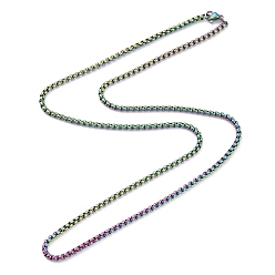 Rainbow Color Placage ionique (ip) 304 collier de chaîne de boîte en acier inoxydable pour les femmes, couleur arc en ciel, 23.82 pouce (60.5 cm)
