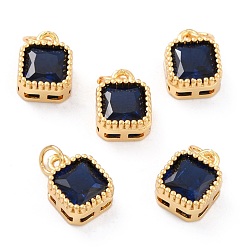 Dark Blue Real 18K Gold Plated Brass Inlaid Cubic Zirconia Charms, with Jump Ring, Long-Lasting Plated, Square, Dark Blue, 9.5x7x4mm, Jump Ring: 4x0.5mm, 2.5mm Inner Diameter