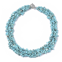 Synthetic Turquoise 3-Layered Synthetic Turquoise Chip Beaded Necklaces, with Tibetan Style Alloy Toggle Clasps, 17.5~18.7 inch(445~475mm)