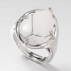Синтетическая Бирюза Регулируемые широкие кольца из латуни с драгоценными камнями в виде слезинки платинового тона, синтетические бирюзовые, 18 мм, лоток : 20x17 мм