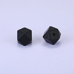 Negro Cuentas de silicona hexagonales, masticar cuentas para mordedores, diy collares de enfermería haciendo, negro, 23x17.5x23 mm, agujero: 2.5 mm