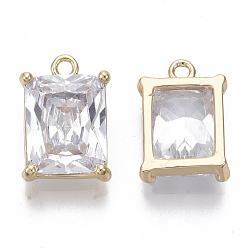 Real 18K Gold Plated Brass Cubic Zirconia Charms, Nickel Free, Rectangle, Clear, Real 18K Gold Plated, 13x9x4mm, Hole: 1.2mm