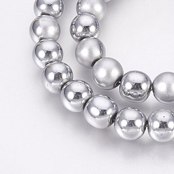 Platinum Plated Electroplate Non-Magnetic Synthetic Hematite Beads Strands, Polished, Frosted, Round, Platinum Plated, 12mm, Hole: 1.4mm, about 35pcs/strand, 15.7 inch(40cm)