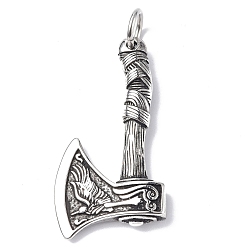Antique Silver 304 Stainless Steel Pendants, with Jump Ring, Axe Charm, Antique Silver, 46x24x5mm, Jump Ring: 10x1.47mm, Inner Diameter: 7mm.