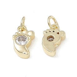 Real 18K Gold Plated Brass Glass Charms, with Jump Ring, Footprint, Real 18K Gold Plated, 12x7.5x3mm, Hole: 3.4mm, Jump Ring: 5x0.8mm, Inner Diameter: 3.4mm