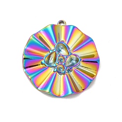 Rainbow Color Placage ionique (ip) 304 pendentifs en acier inoxydable sertis de strass, concave-convexe plat rond, couleur arc en ciel, 33x30.5x3mm, Trou: 1.2mm, fit pour strass: 5.5x4 mm et 2 mm