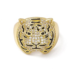 Real 18K Gold Plated Clear Cubic Zirconia Tiger Open Cuff Ring, Rack Plating Brass Wide Ring for Women, Cadmium Free & Nickel Free & Lead Free, Real 18K Gold Plated, US Size 6 3/4(17.1mm)