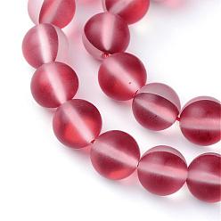 Brique Rouge Brins synthétiques de perles de lune, perles holographiques, teint, givré, ronde, firebrick, 8mm, Trou: 1mm, Environ 45~47 pcs/chapelet, 14~15 pouce