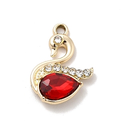 FireBrick UV Plating Alloy Pendants, with Crystal Rhinestone and Glass, Golden, Swan Charms, FireBrick, 21.5x15x4.5mm, Hole: 2mm