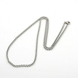 Stainless Steel Color 304 Stainless Steel Necklaces, Box Chain Necklace for Men, with Lobster Claw Clasps, Stainless Steel Color, 19.6 inch(50cm), 2mm, 2x2x1.5mm