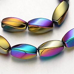 Multi-color Plated Electroplate Non-magnetic Synthetic Hematite Beads Strands, Twisted Oval, Multi-color Plated, 12x8mm, Hole: 1mm, about 33pcs/strand, 15.7 inch