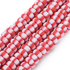 Red Handmade Polymer Clay Beads Strands, for DIY Jewelry Crafts Supplies, Flat Round, Red, 6.8~8x3mm, Hole: 1.4mm, about 110~116pcs/strand, 15.75 inch(40cm)