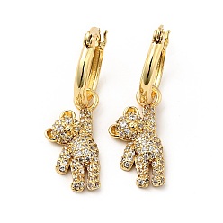 Claro Aretes colgantes de oso con circonita cúbica, joyas de latón chapado en oro real 18k para mujer, Claro, 34 mm, pin: 0.8x1 mm