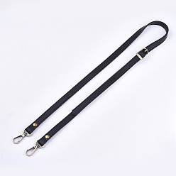 Black Adjustable Imitation Leather Bag Handles, with Alloy and Iron Findings, for Bag Straps Replacement Accessories, Antique Bronze, Black, 890~1090x14x3mm