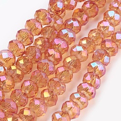 Dark Orange Electroplate Glass Beads Strands, Full Rainbow Plated, Faceted, Rondelle, Dark Orange, 6x4~5mm, Hole: 0.8~1mm, about 88~92pcs/strand, 15.5 inch~16 inch(39~45cm)