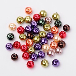 Mixed Color Fall Mix Pearlized Glass Pearl Beads, Mixed Color, 6mm, Hole: 1mm, about 200pcs/bag