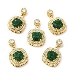 Dark Green Rack Plating Brass & Crushed Ice Cut Cubic Zirconia Pendants, with Rhinestone, Real 14K Gold Plated, Cadmium Free & Lead Free, Rounded Square Charm, Dark Green, 25x18.5x8mm, Hole: 2.5x4mm