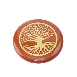 Jaspe Rouge Jaspe rouge naturel sculpté motif arbre de vie pierre ronde plate, pierre de palme de poche pour équilibrer le reiki, décorations d'affichage à la maison, 30mm