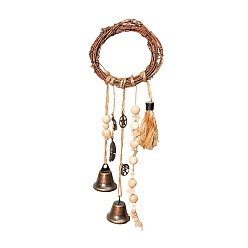 Colorful Witch Bell Protection Wind Chime, Rattan Doorbell Porch Garden Window Decoration, with Wood Beads, Colorful, 320x100mm