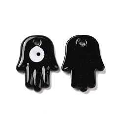 Noir Main mauvais pendentifs Murano d'oeil, main hamsa/main de miriam, noir, 50x36x6mm, Trou: 4.8mm