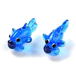Bleu Perles lampwork, perles au chalumeau, faits à la main, poisson rouge, bleu, 28x15.5x16mm, Trou: 1.7mm