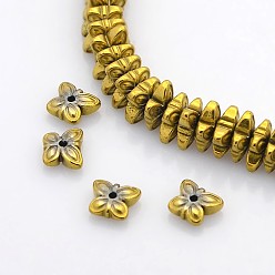 Golden Plated Electroplate Non-magnetic Synthetic Hematite Beads Strands, Butterfly, Golden Plated, 6x6x2mm, Hole: 1mm, about 181pcs/strand, 15.7 inch