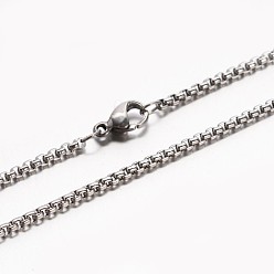 Stainless Steel Color 304 Stainless Steel Box Chain Necklaces, with Lobster Claw Clasp, Stainless Steel Color, 17.7 inch(45cm)