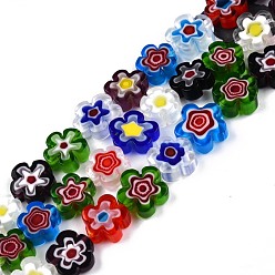 Colorful Handmade Millefiori Glass Bead Strands, Plum Bossom, Colorful, 9.5~12x9.5~12.5x4~4.5mm, Hole: 1.5mm, about 39pcs/strand, 15.94 inch~16.14 inch(40.5~41cm)