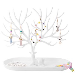Blanc Support organisateur de bijoux, porte-arbre en bois de renne, avec plateau présentoir à bijoux, pour le stockage de bijoux de décoration à la maison (blanc), blanc, 12x24x1.6 cm