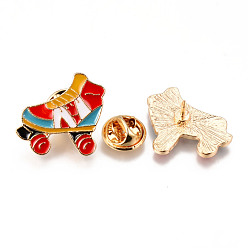 Red Alloy Enamel Brooches, Enamel Pin, with Brass Butterfly Clutches, Roller Skates, Light Gold, Cadmium Free & Nickel Free & Lead Free, Colorful, 21x22x2mm, Pin: 1mm