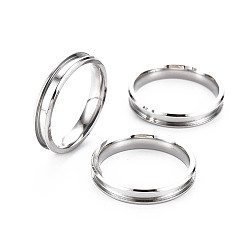 Color de Acero Inoxidable 304 ajustes de anillo de dedo acanalados de acero inoxidable, núcleo de anillo en blanco, para hacer joyas con anillos, color acero inoxidable, diámetro interior: 19 mm
