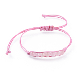 Rose Quartz Adjustable Natural Rose Quartz Braided Bead Bracelets, with Eco-Friendly Korean Waxed Polyester Cord, Faceted, 3/4 inch~3-7/8 inch(18~10.1cm)