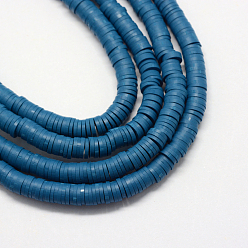 AceroAzul Cuentas de arcilla polimérica hechas a mano ecológicas, disco / plano y redondo, perlas heishi, acero azul, 4x1 mm, agujero: 1 mm, sobre 380~400 unidades / cadena, 17.7 pulgada