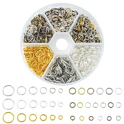 Couleur Mélangete 60 g 6 styles diy ensembles d'anneaux ouverts en laiton et en fer, rond, couleur mixte, 4~10x0.7~1mm, diamètre intérieur: 2~5 mm, 10 g / style