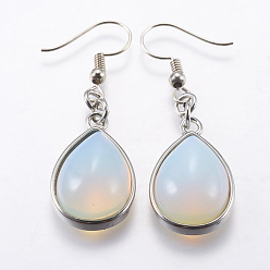 Opalite Opalite Dangle Earrings, with Brass Earring Hooks, teardrop, Platinum, 48mm, Pin: 0.5mm