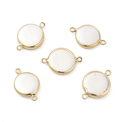 Light Gold Shell Pearl Connector Charms, with Brass Double Loops, Flat Round Links, Light Gold, 22x13~15x3~4mm, Hole: 1.6~1.8mm