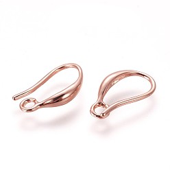 Rose Gold Brass Earring Hooks, with Horizontal Loop, Rose Gold, 15x8.5x2.5mm, Hole: 1.8mm, 20 Gauge, Pin: 0.8mm