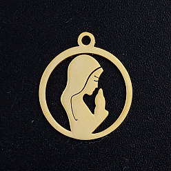 Golden 201 Stainless Steel Pendants, Virgin Mary, Golden, 17.5x15x1mm, Hole: 1.5mm