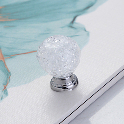 White Acrylic & Alloy Cabinet Door Knobs, Crackle Glass Style Kitchen Drawer Pulls Cabinet Handles, Round, White, 28x33mm