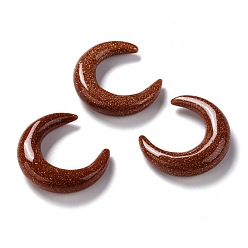 Goldstone Synthetic Goldstone Beads, No Hole, for Wire Wrapped Pendant Making, Double Horn/Crescent Moon, 31x28x6.5mm
