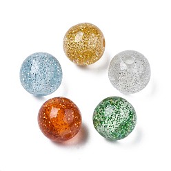 Mixed Color Resin Beads, with Glitter Powder, Round, Mixed Color, 12mm, Hole: 2.5mm