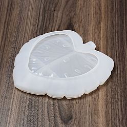 Blanc Moules en silicone de plateau de plat de feuille de monstera diy, moules de stockage, pour la résine UV, fabrication artisanale de résine époxy, blanc, 160x154x19mm