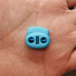 Bleu Ciel Foncé Cordon de nylon verrouille les extrémités du clip, boutons de fermeture à cordon de serrage à double trou, bleu profond du ciel, 1.8x2 cm, Trou: 4mm