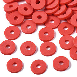 Red Eco-Friendly Handmade Polymer Clay Beads, Disc/Flat Round, Heishi Beads, Red, 8x0.5~1mm, Hole: 2mm, about 13000pcs/1000g
