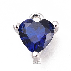 Dark Blue Brass Micro Pave Cubic Zirconia Charms, Long-Lasting Plated, Heart, Platinum, Dark Blue, 7x6.5x4mm, Hole: 0.8mm