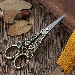 Antique Bronze Flower Pattern Alloy with Stainless Steel Scissors, Embroidery Scissors, Sewing Scissors, Antique Bronze, 145x60mm