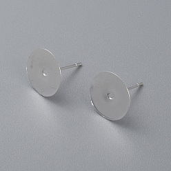 Silver 304 Stainless Steel Stud Earring Findings, Flat Round, Silver, 10x0.3mm, Pin: 12x0.7mm